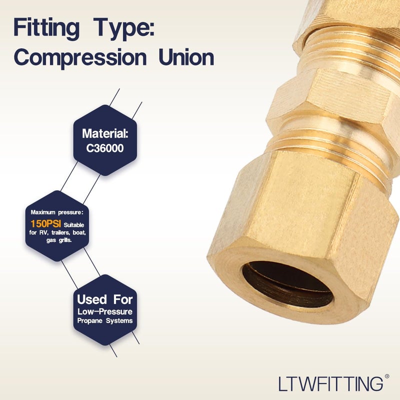 LTWFITTING 3/8-Inch OD Compression Union,Brass Compression Fitting(Pack of 10) - Image 3